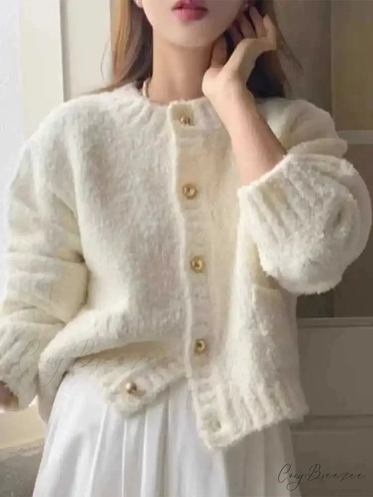 Milk White Single Breasted Cardigan cardigans-241228