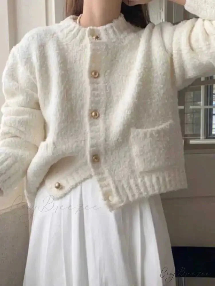 Milk White Single Breasted Cardigan White / S cardigans-241228