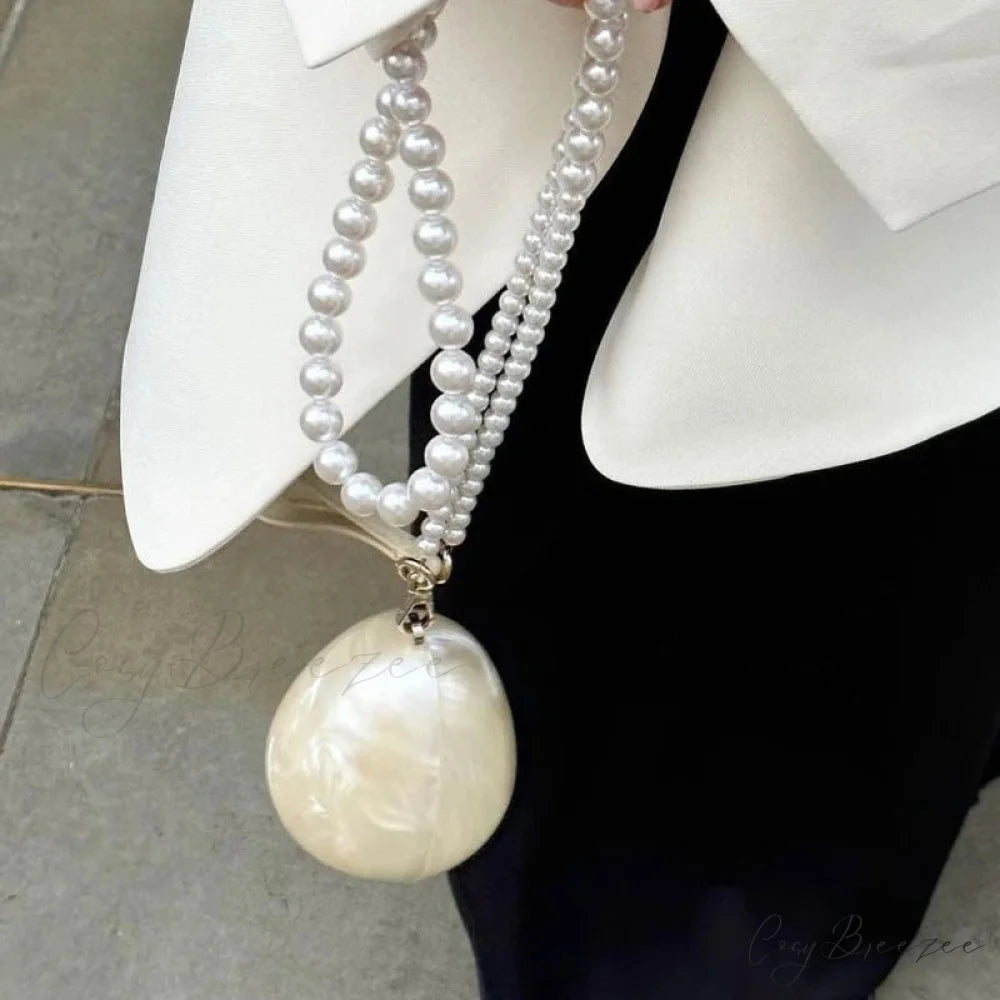 Mini Acrylic Egg Beaded Evening Clutch Beige / mini clutchbag-250126