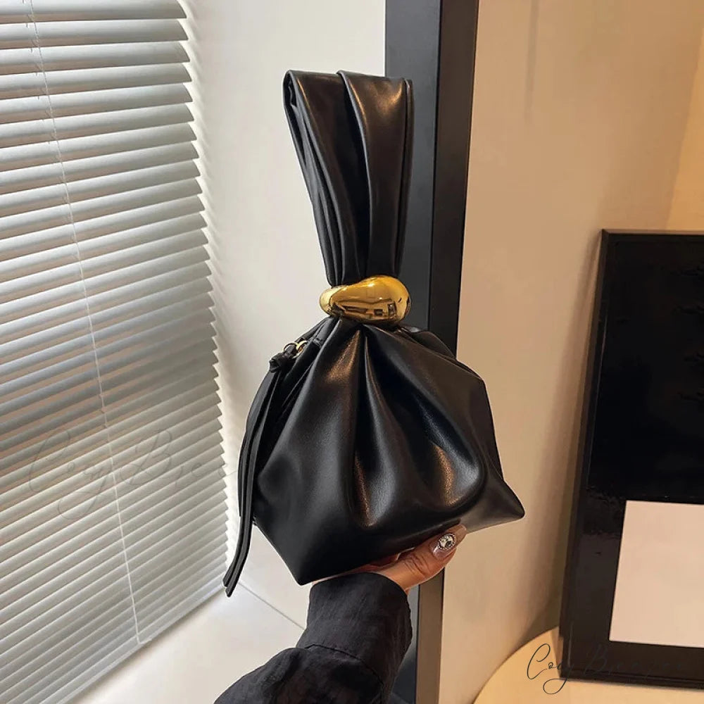Mini Dumpling PU Leather Clutch Black wristlet-250126