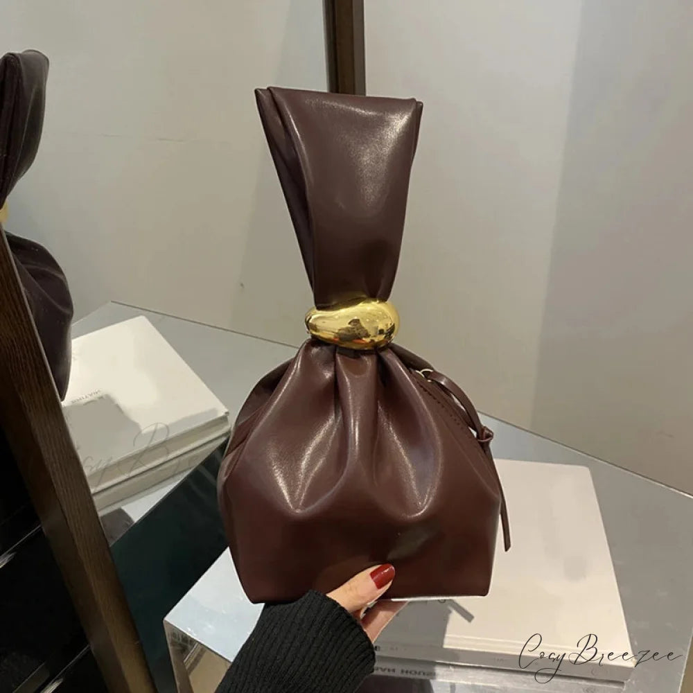 Mini Dumpling PU Leather Clutch coffee wristlet-250126