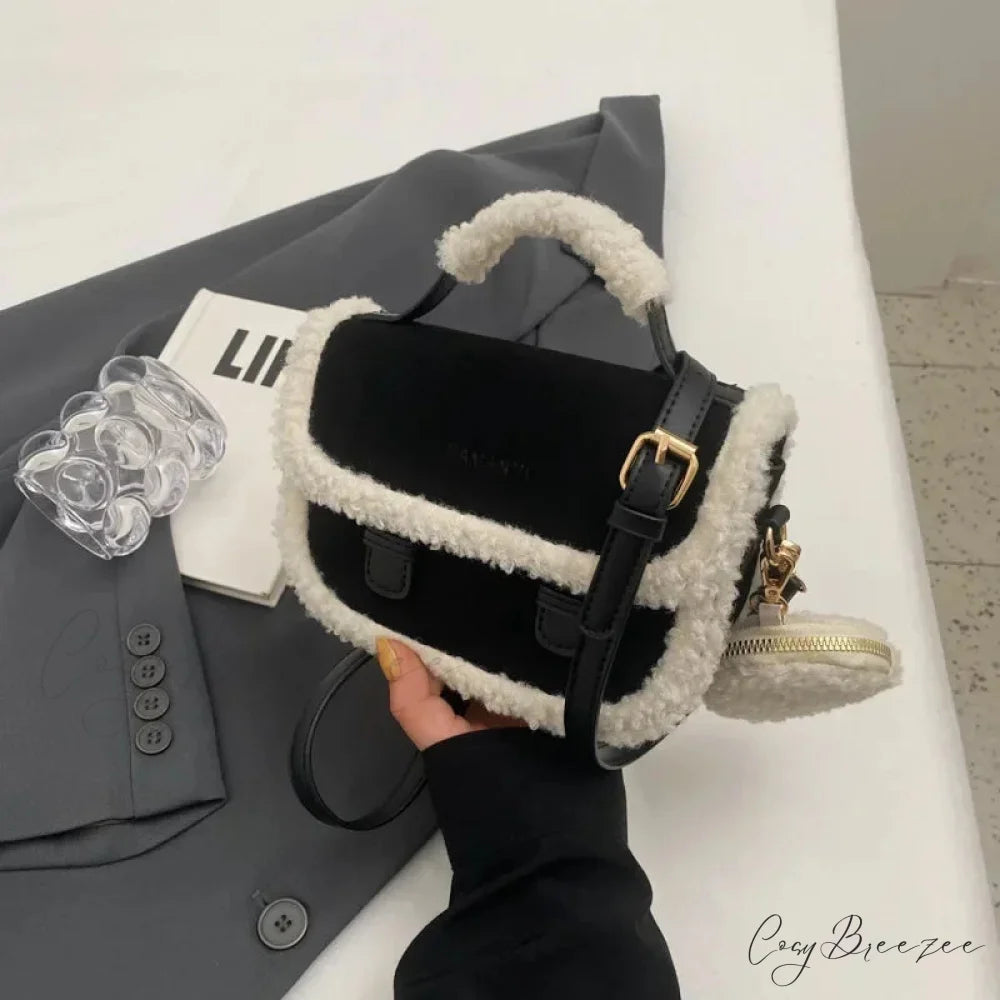 Mini Knot Handmade Knitted Bucket Handbag Black handbag-250126
