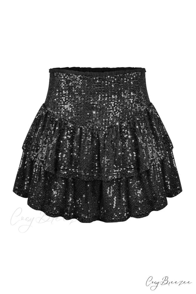 Mini Tiered Sequined Folded Skirt