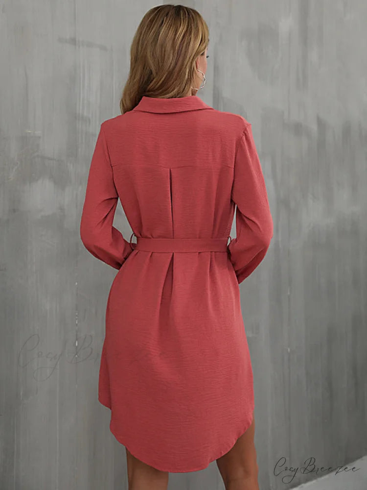 Mini Waist Collared With Tie Button Down for Gown Women