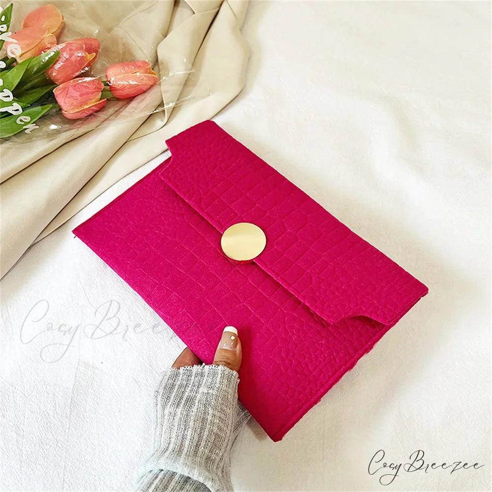 Minimalism Felt Clutch Rose red wristlet-250126