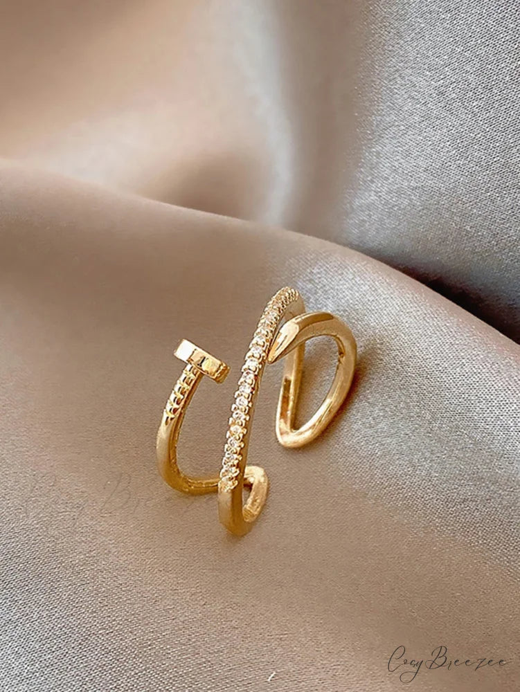 Minimalist Design Micro-inlaid Cubic Zirconia Stud Ring