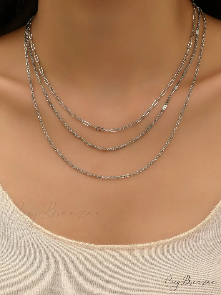 Minimalist Layered Chain Necklace Silver / one-size