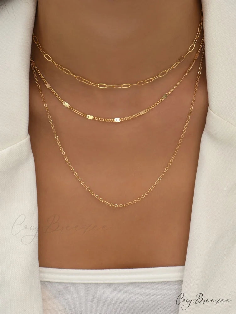 Minimalist Layered Chain Necklace Yellow Gold / one-size