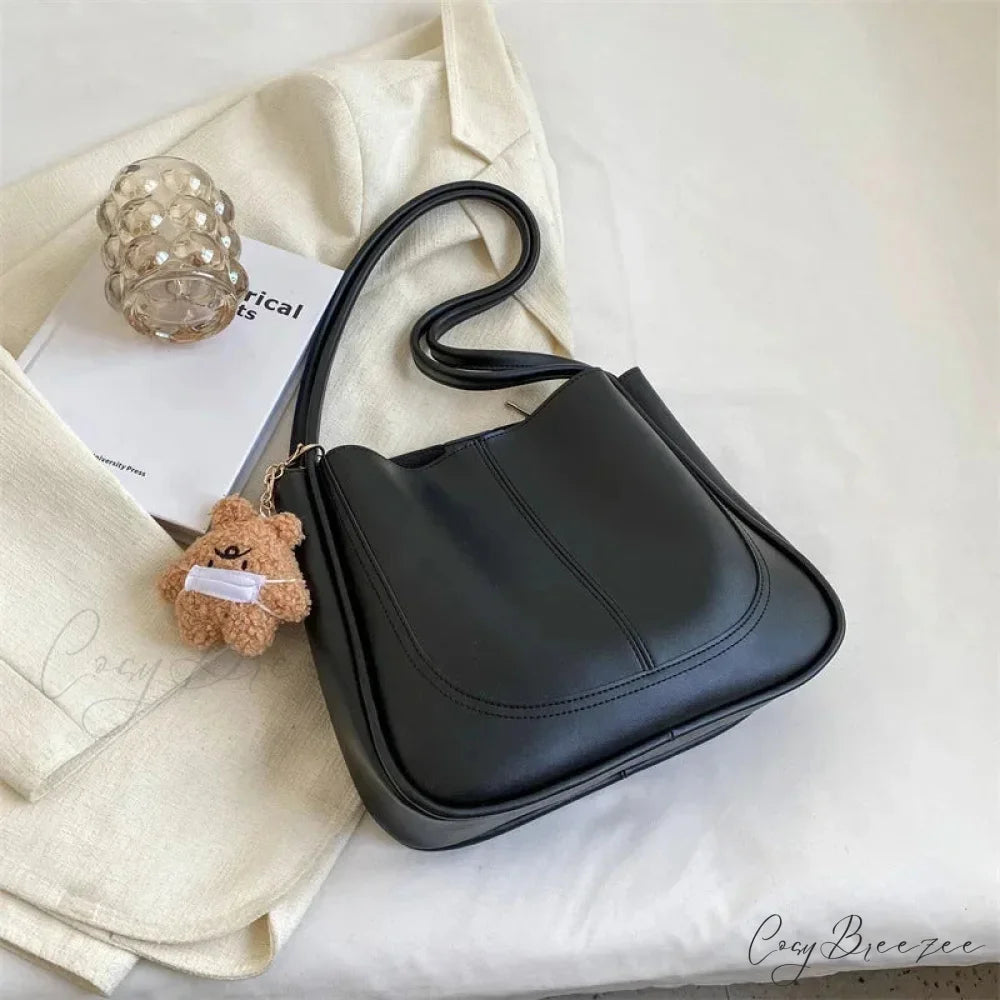 Minimalist PU Leather Bag Black shoulder-250126
