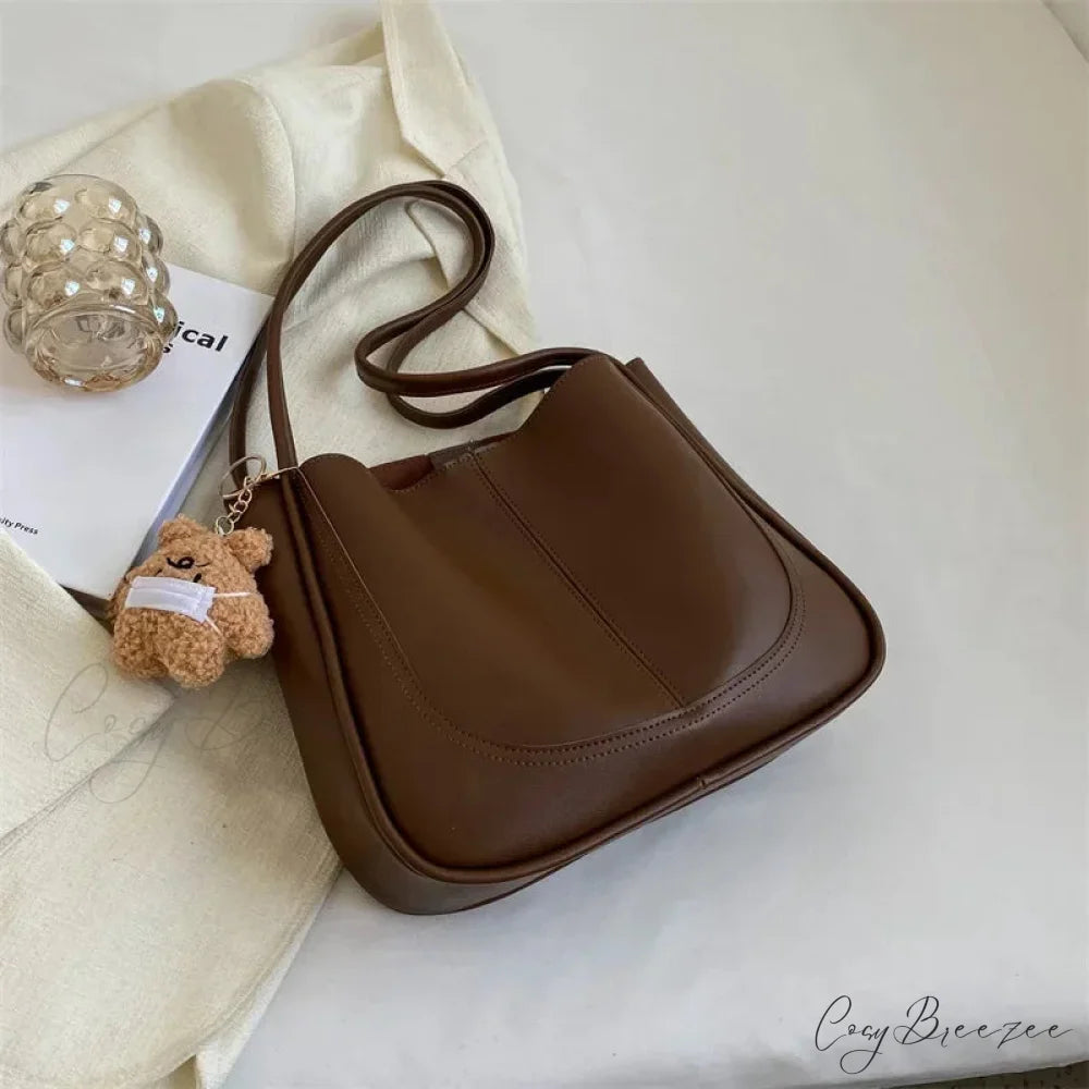 Minimalist PU Leather Bag Brown shoulder-250126