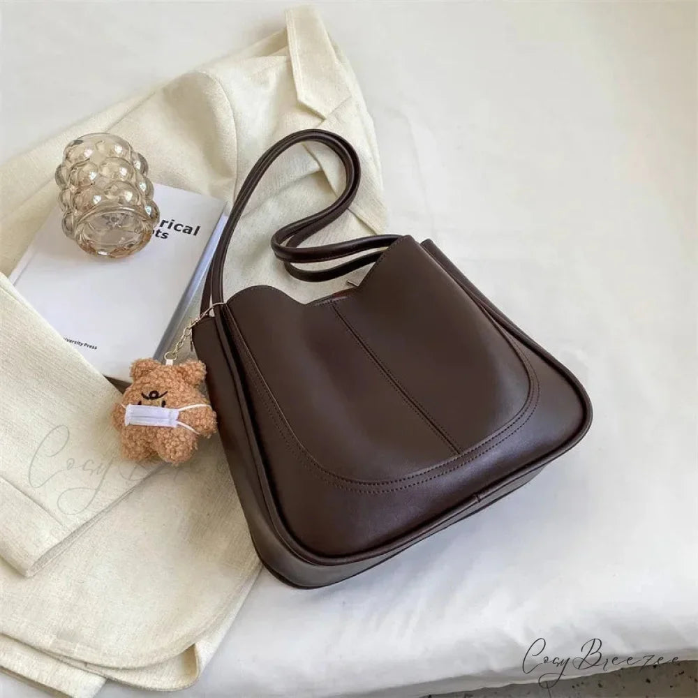 Minimalist PU Leather Bag Coffee shoulder-250126