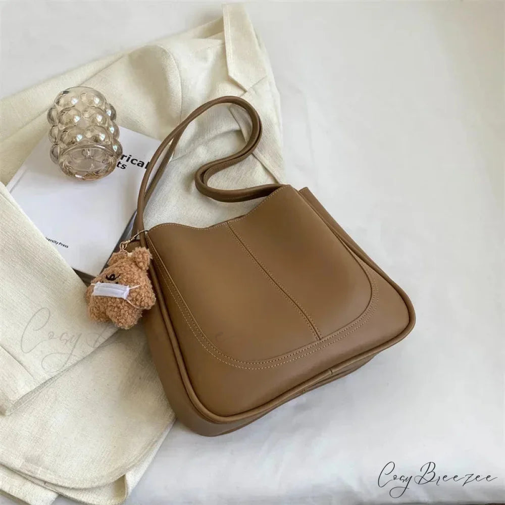 Minimalist PU Leather Bag Khaki shoulder-250126
