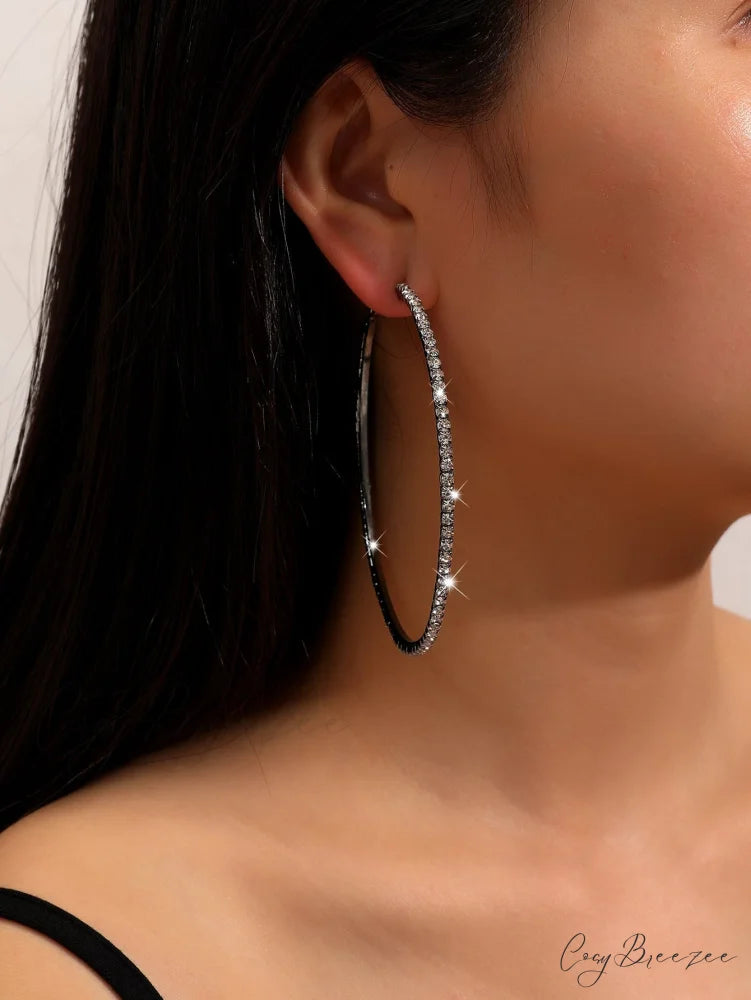 Minimalist Rhinestone Inlaid Chunky Hoop Earrings Gun Black / one-size