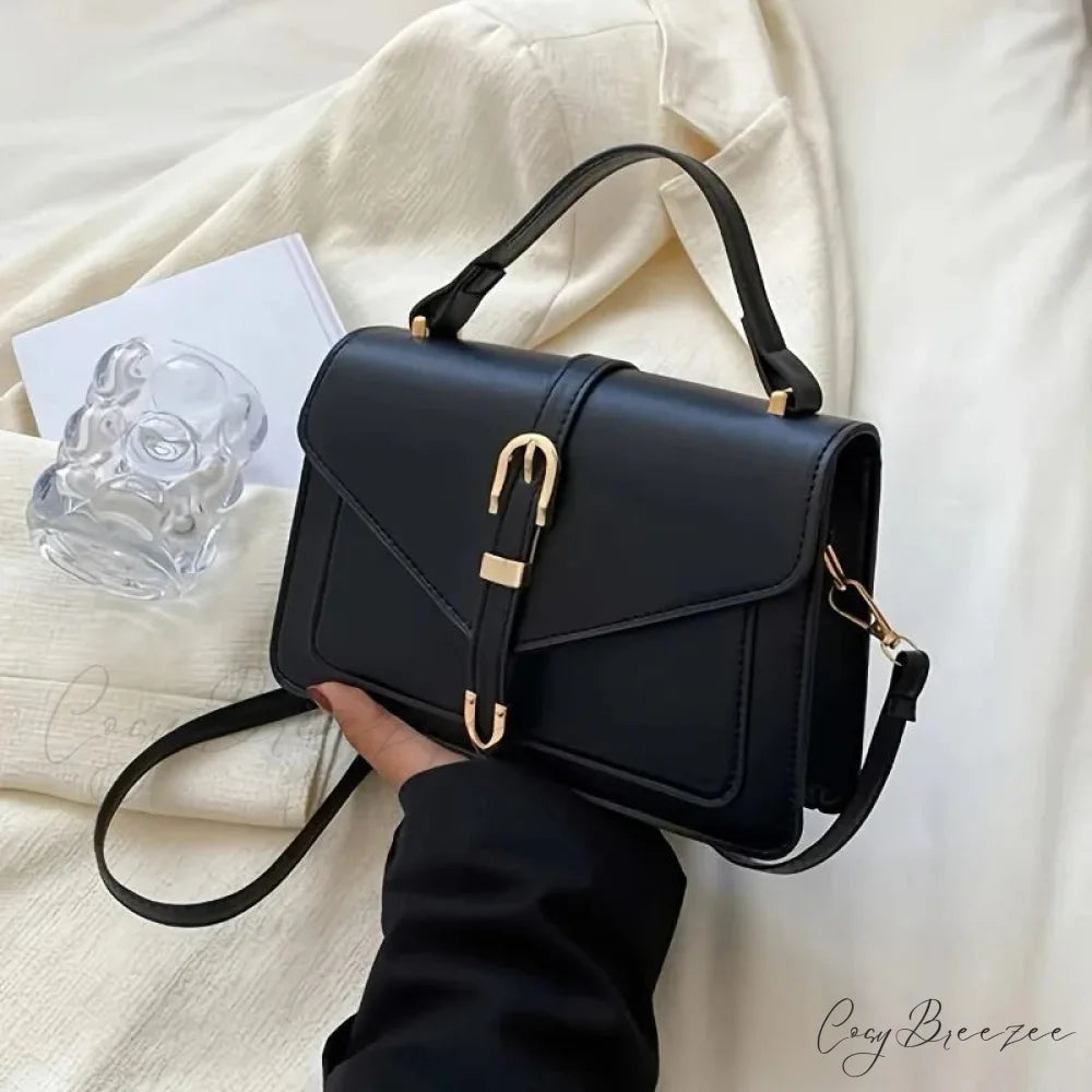Minimalist Solid Color Square Flap Crossbody Black crossbody-250126