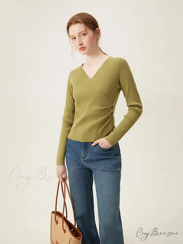 Minimalist V-neck Knit Bottom Sweater Sweater swraters-241228