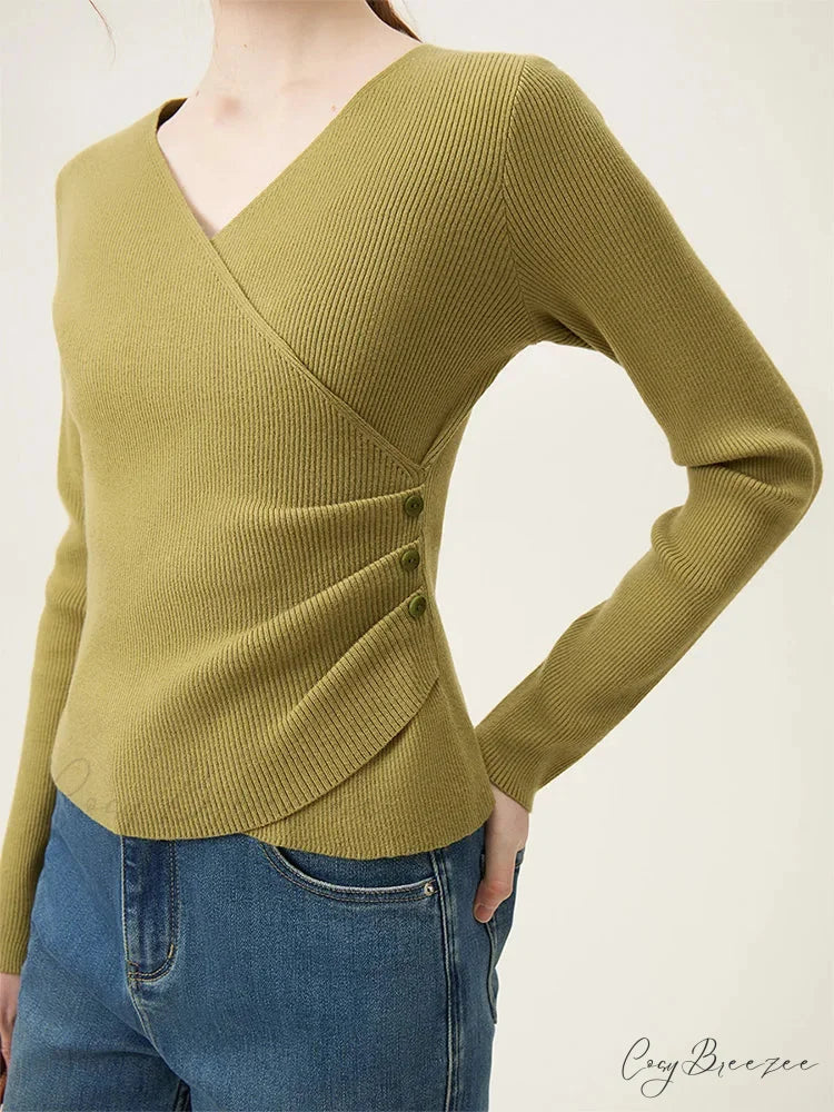 Minimalist V-neck Knit Bottom Sweater Sweater swraters-241228