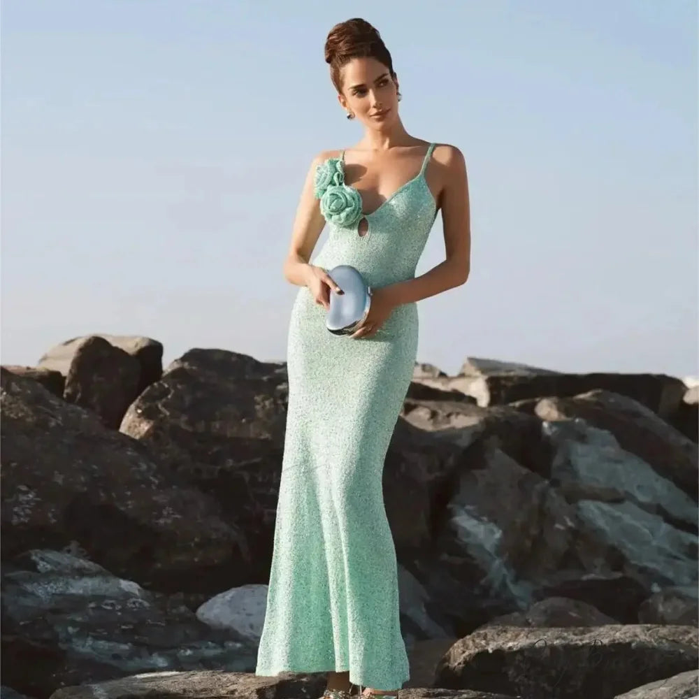 Mint Green Sequins Spaghetti Party Dress Mint / XS