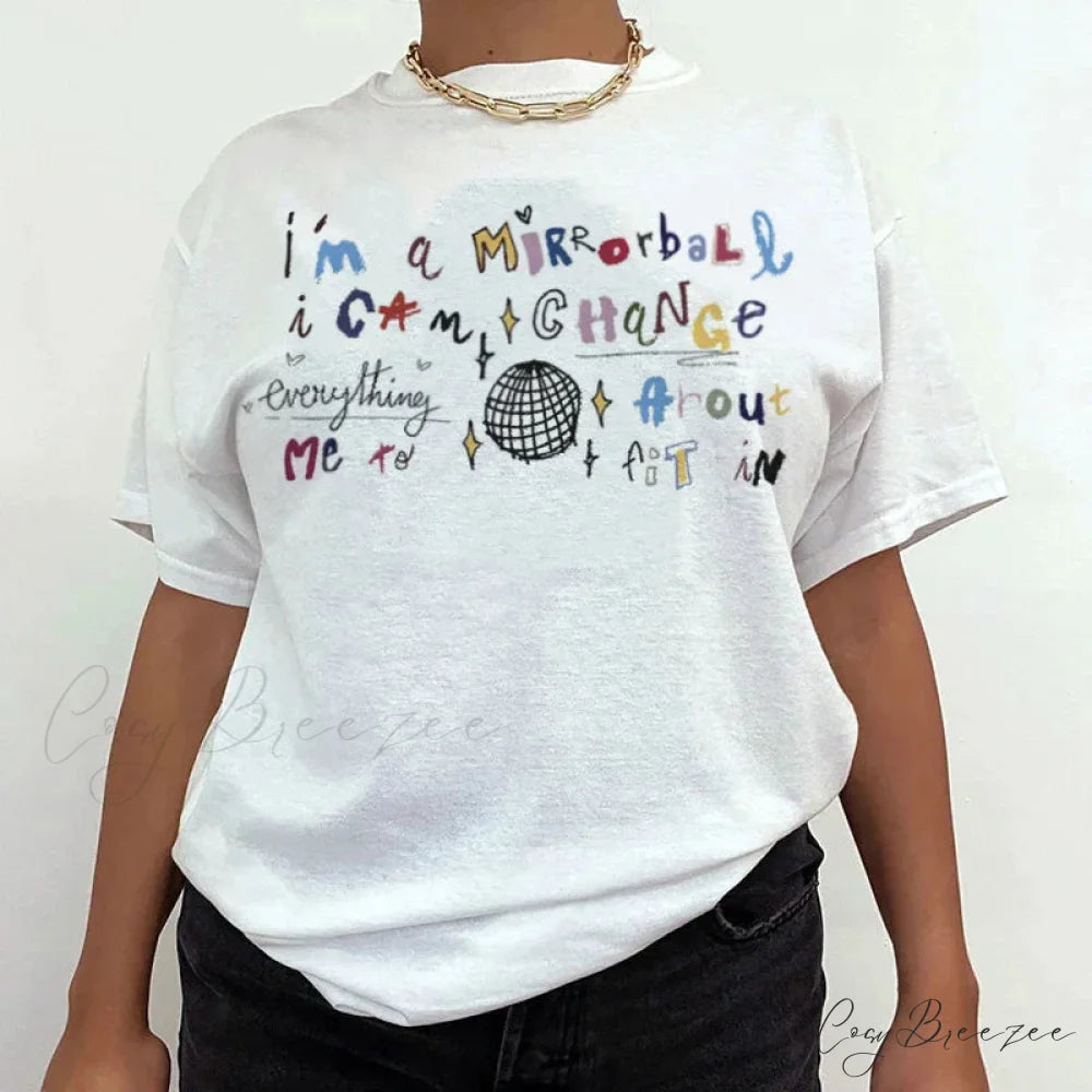 Mirrorball Music Stylish Graphic Tee WHITE / S t-shirt-250223