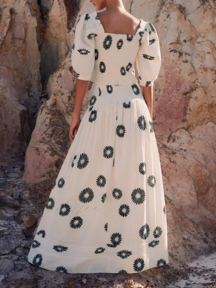 Modern Daisy Stylish Print Blouse Skirt