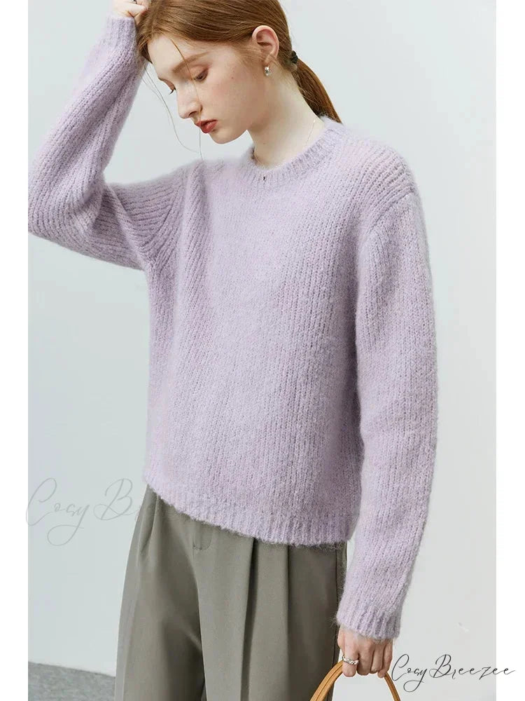 Mohair Loose Style Round Neck Sweater swraters-241228