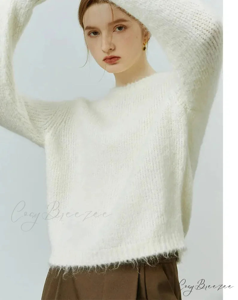 Mohair Loose Style Round Neck Sweater swraters-241228