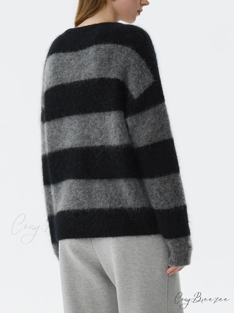 Mohair Retro Striped Loose Sweater swraters-241228