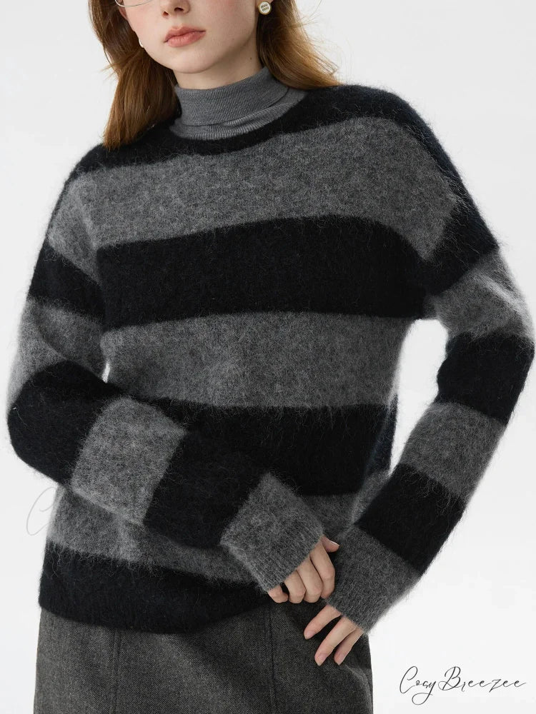 Mohair Retro Striped Loose Sweater swraters-241228