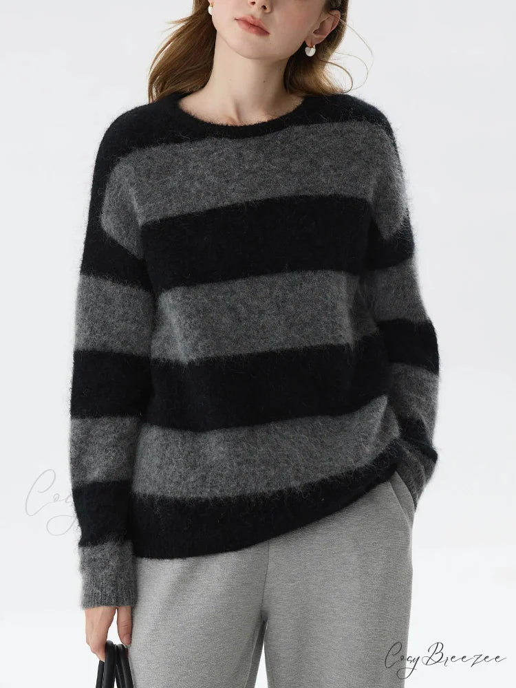 Mohair Retro Striped Loose Sweater swraters-241228