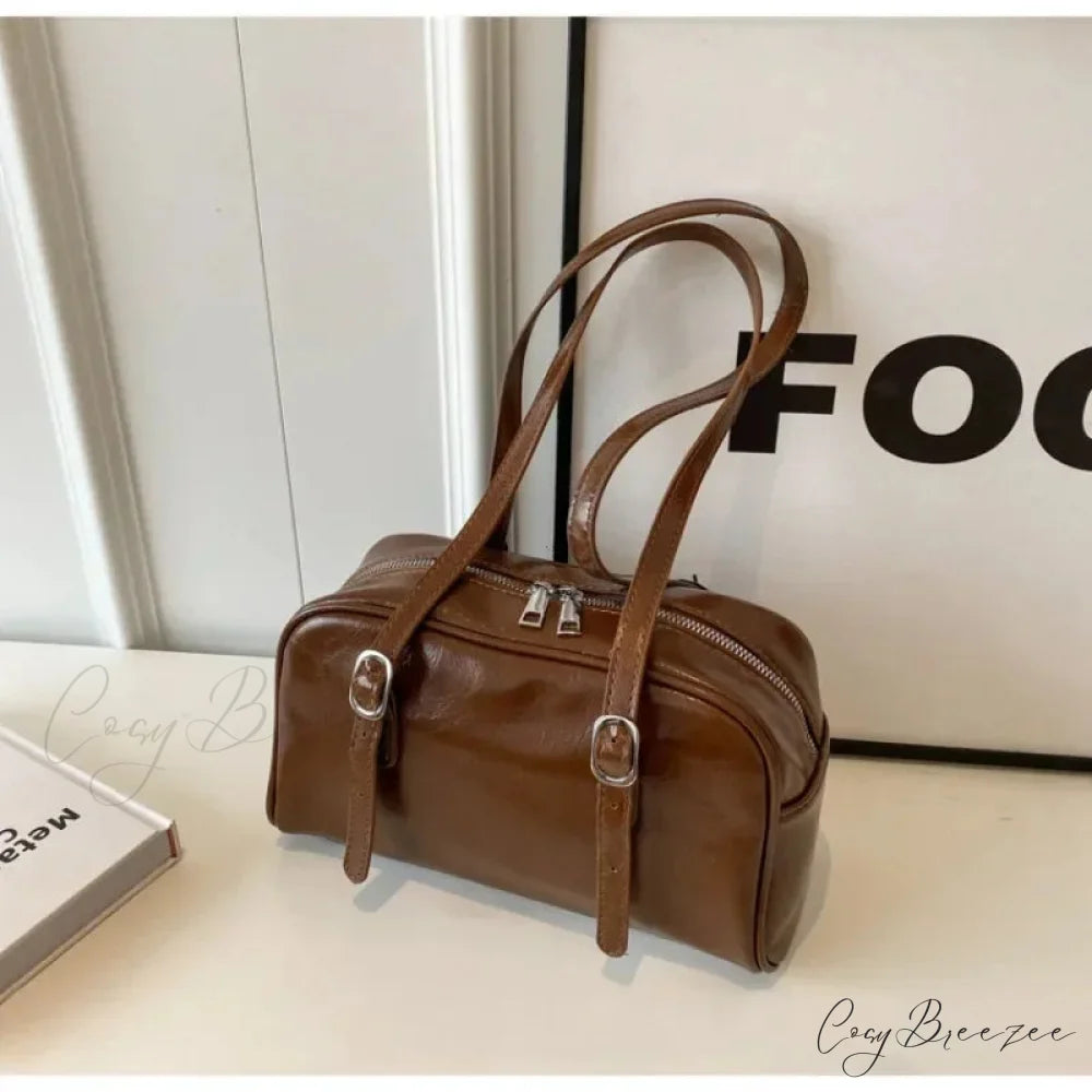 Monochrome Fashion Boston Bag Brown shoulder-250126