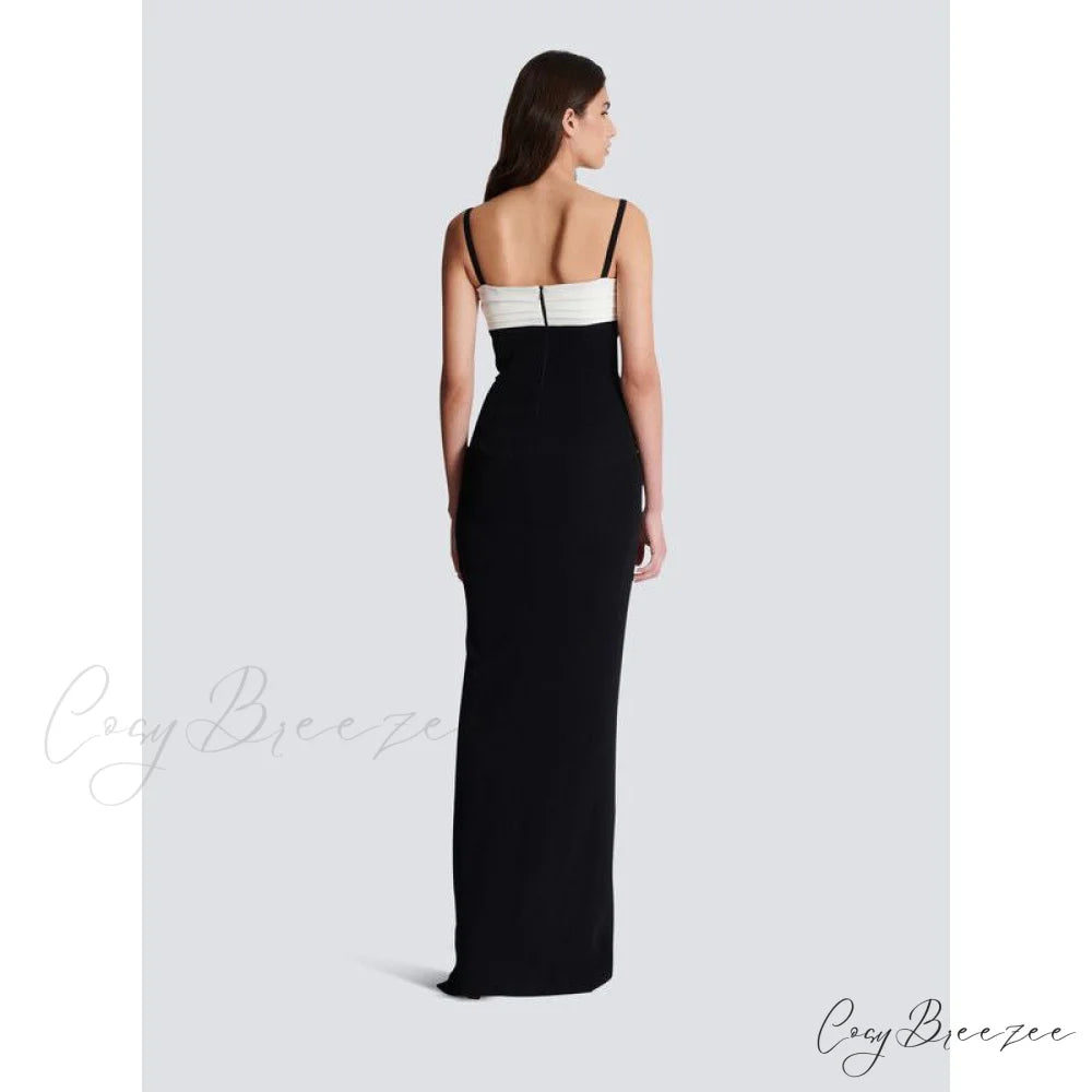 Monochrome Slit Satin Party Prom Dress promdress-250223