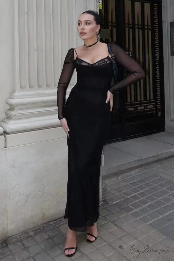 Monroe Long Graceful Sleeve Maxi Dress Black / XS