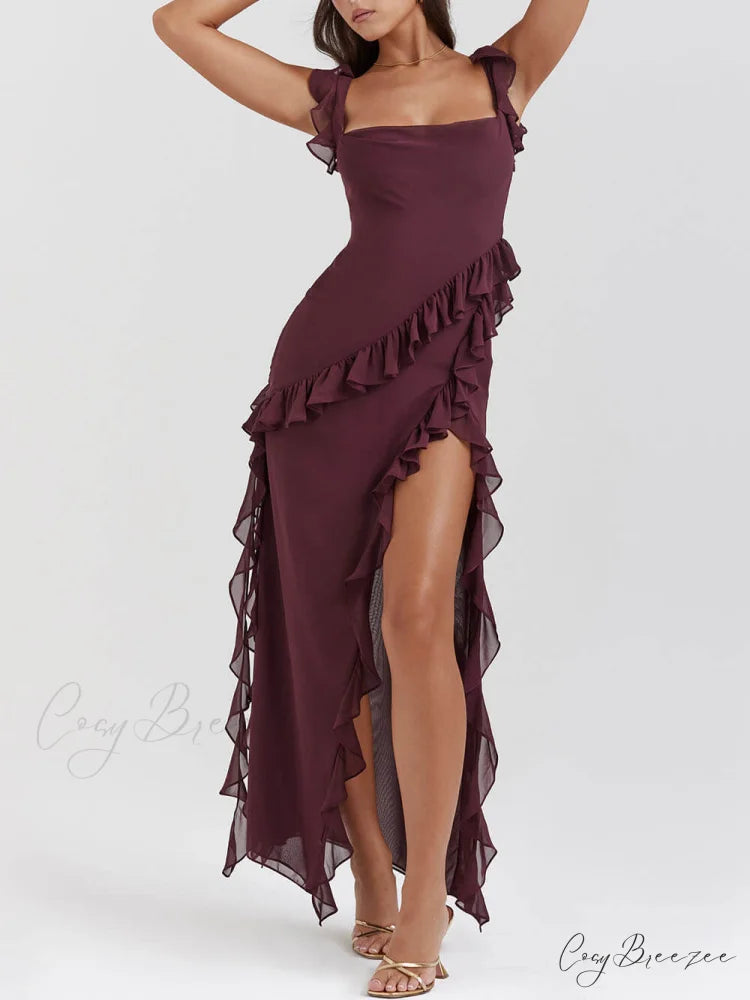 Mulberry Ruffle Stylish Maxi Dress
