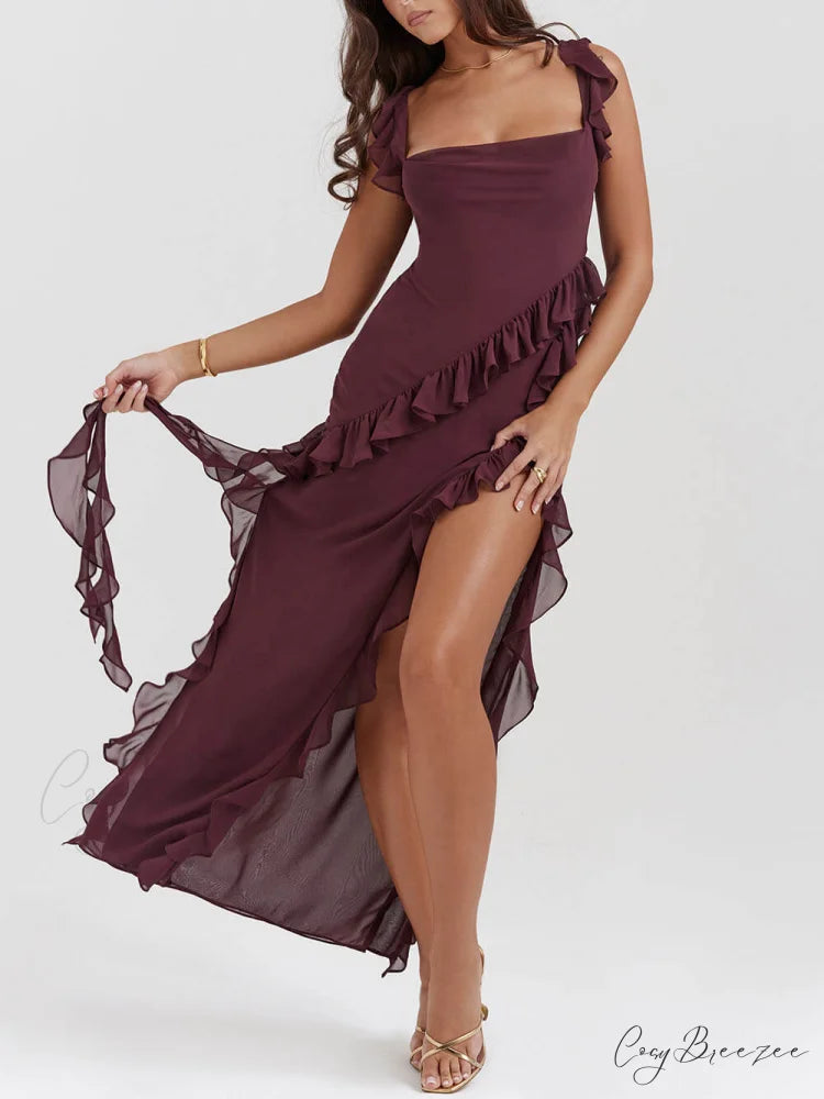 Mulberry Ruffle Stylish Maxi Dress