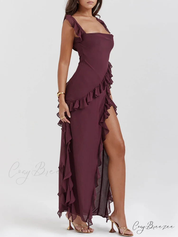 Mulberry Ruffle Stylish Maxi Dress