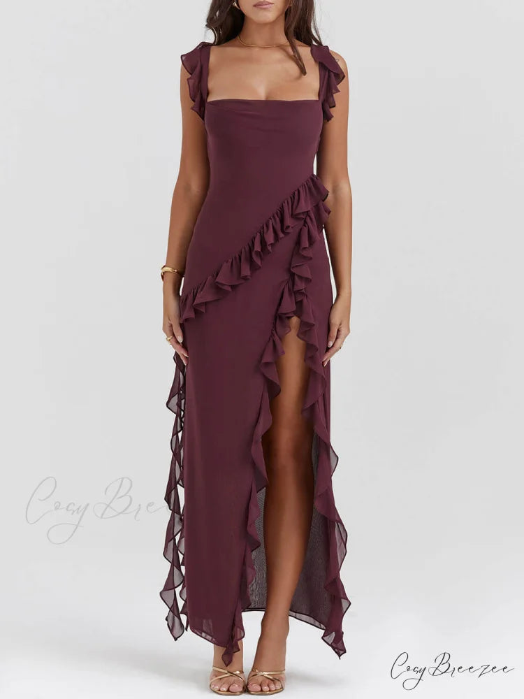 Mulberry Ruffle Stylish Maxi Dress