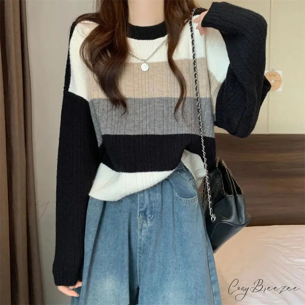 Multi-Color Splicing Lazy Style Slimming Sweater swraters-241228