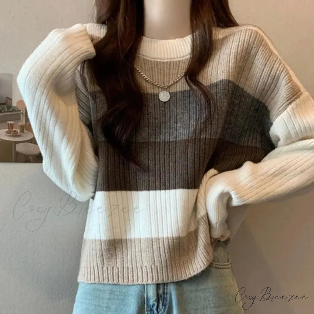 Multi-Color Splicing Lazy Style Slimming Sweater White / S swraters-241228