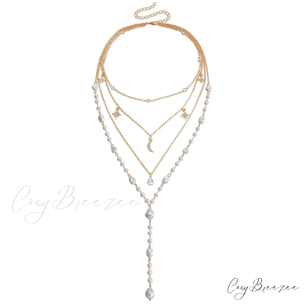 Multi-layer High Gloss Baroque Heart Pearl Necklace GOLD