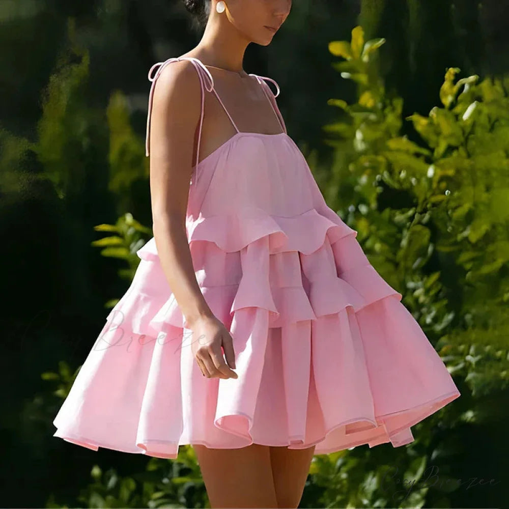 Multi-Tiered Ruffles Stylish Strappy Mini Dress