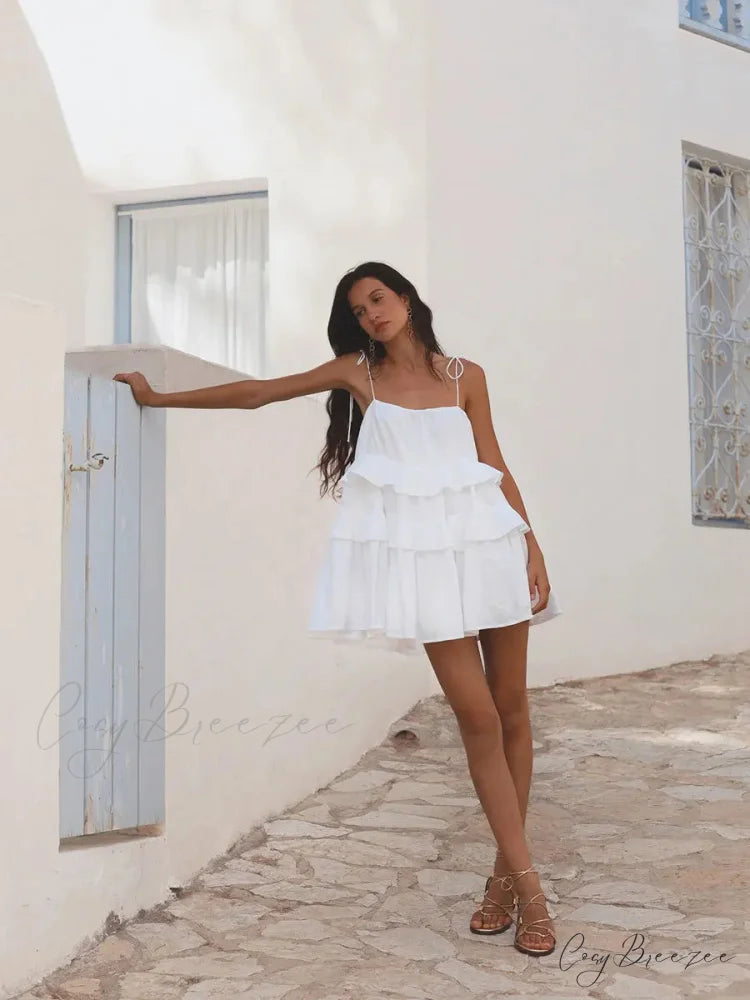 Multi-Tiered Ruffles Stylish Strappy Mini Dress