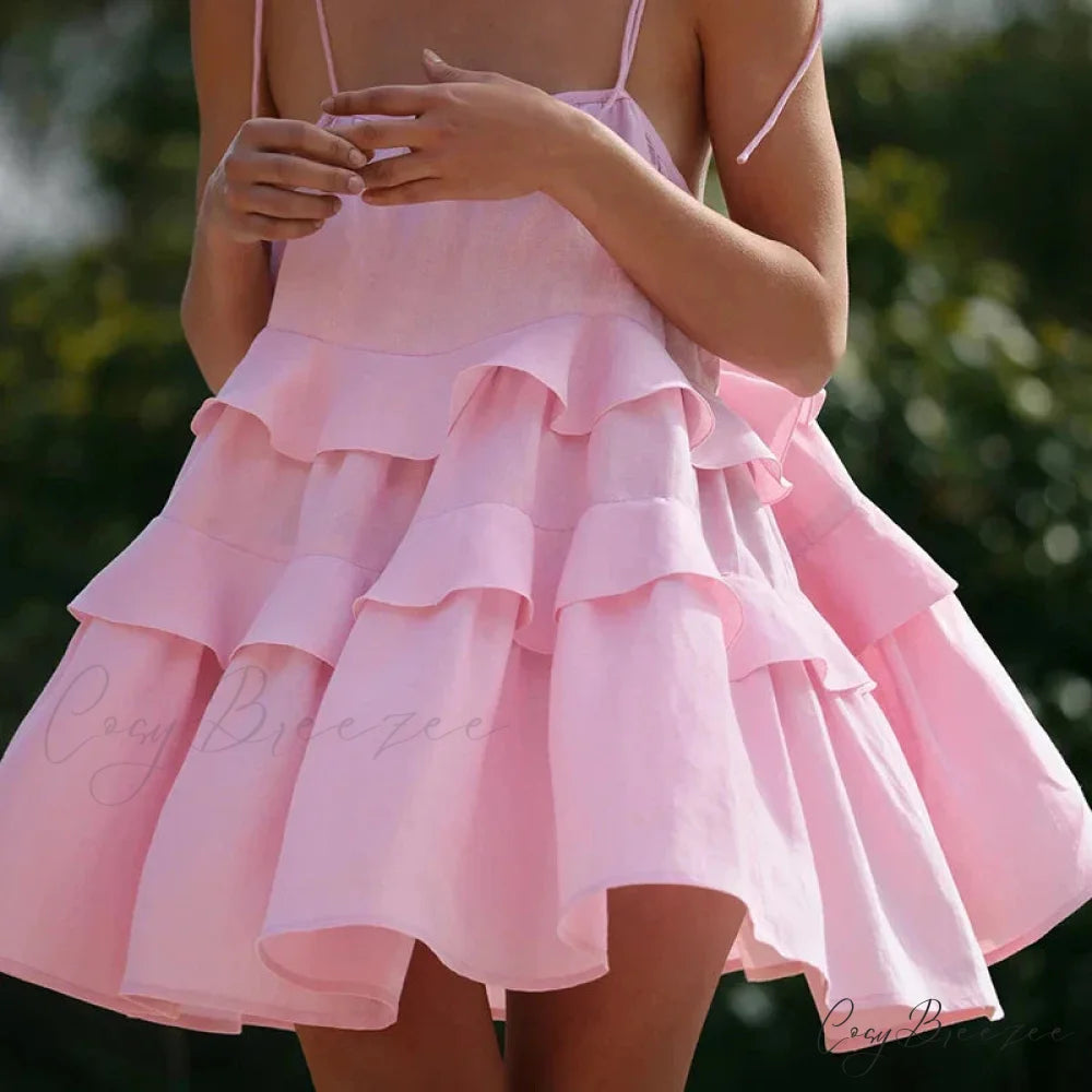Multi-Tiered Ruffles Stylish Strappy Mini Dress