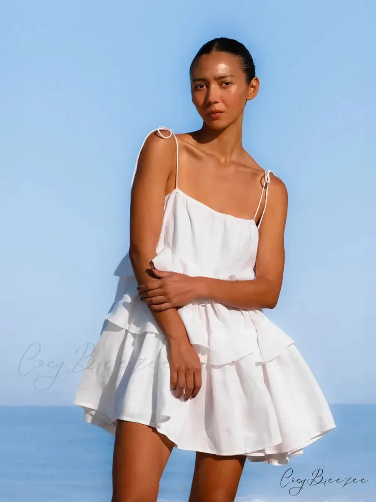 Multi-Tiered Ruffles Stylish Strappy Mini Dress