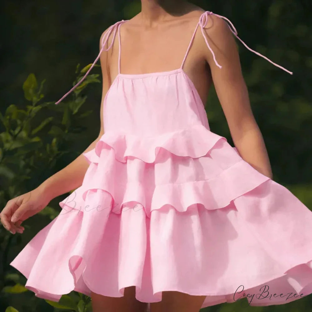 Multi-Tiered Ruffles Stylish Strappy Mini Dress
