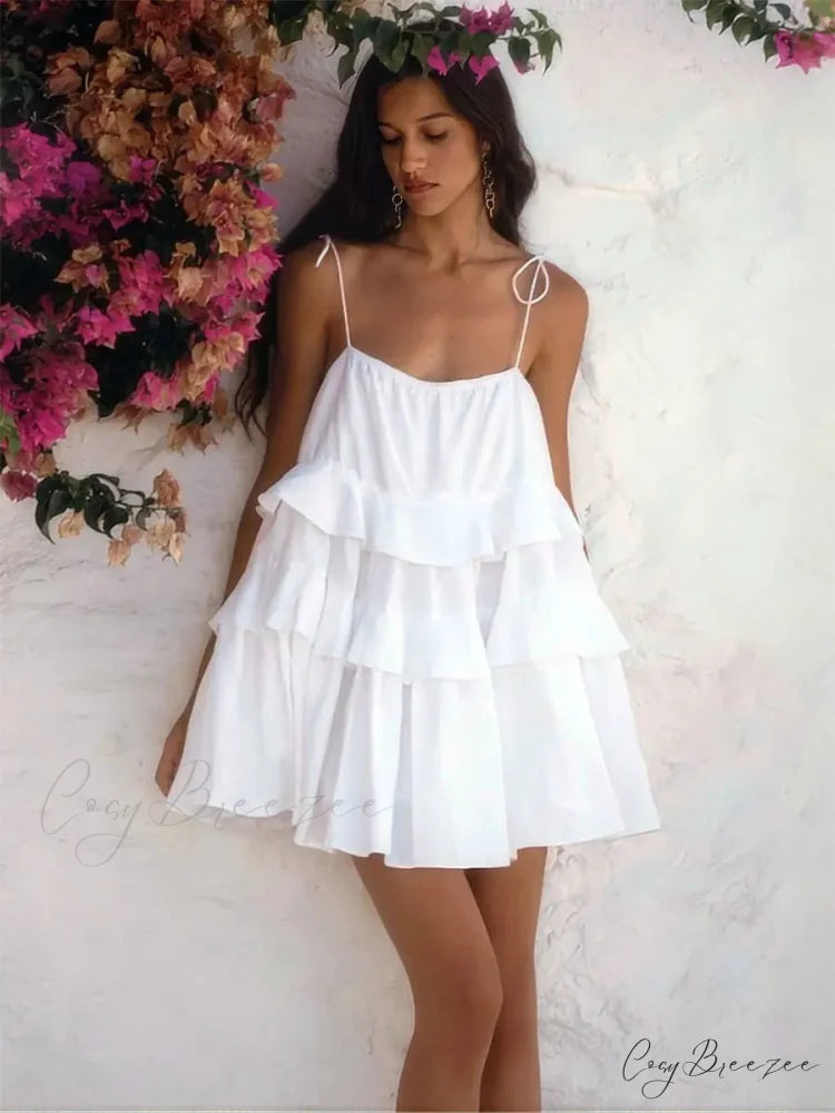 Multi-Tiered Ruffles Stylish Strappy Mini Dress