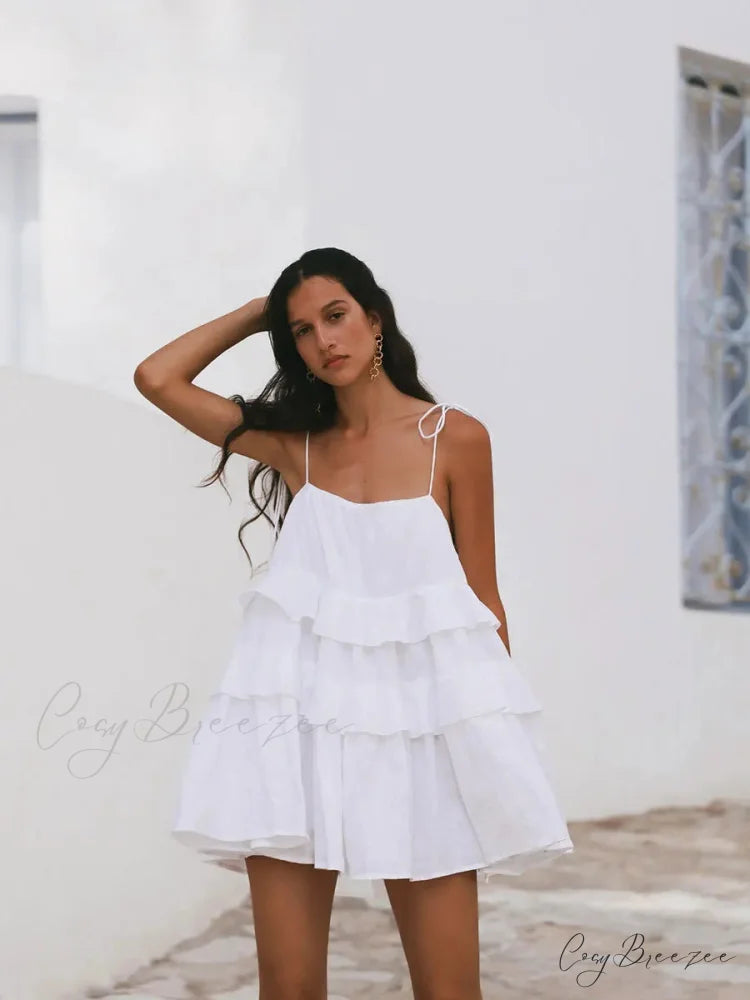 Multi-Tiered Ruffles Stylish Strappy Mini Dress