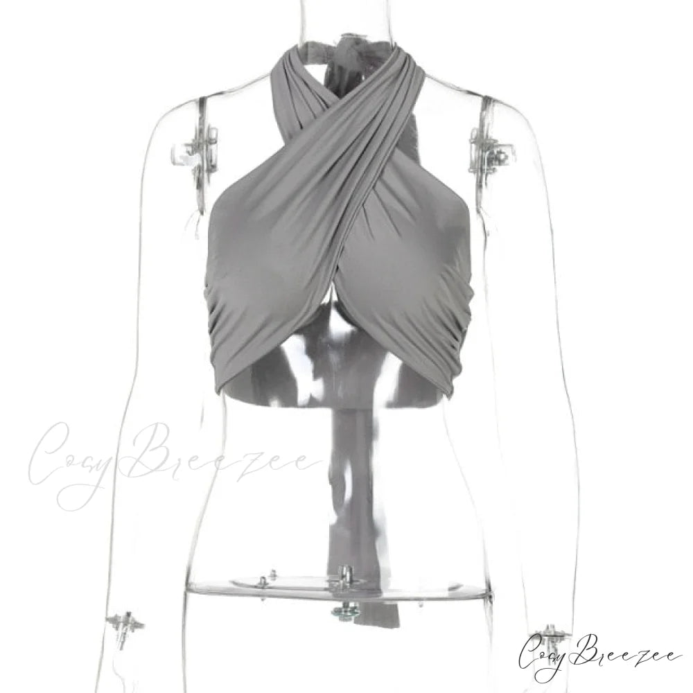 Multi-way Wrap Stylish Around Bandage Top Gray / M