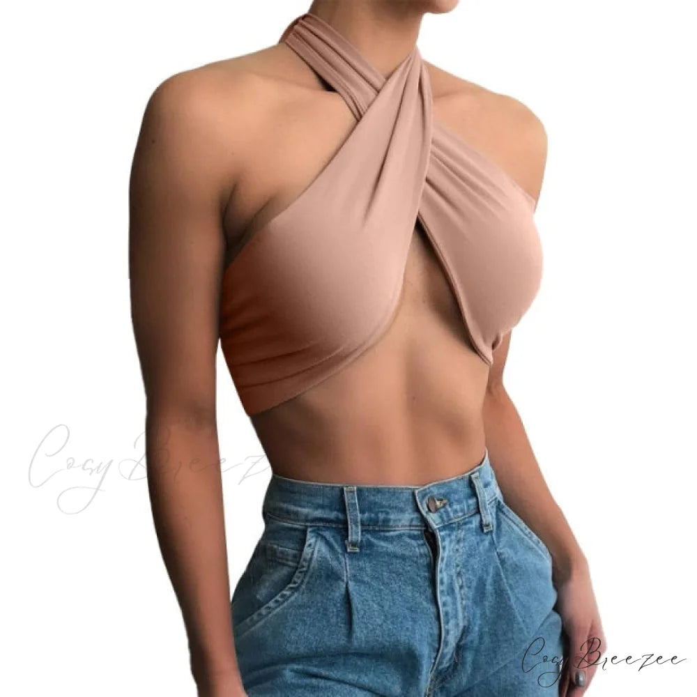Multi-way Wrap Stylish Around Bandage Top Khaki / M