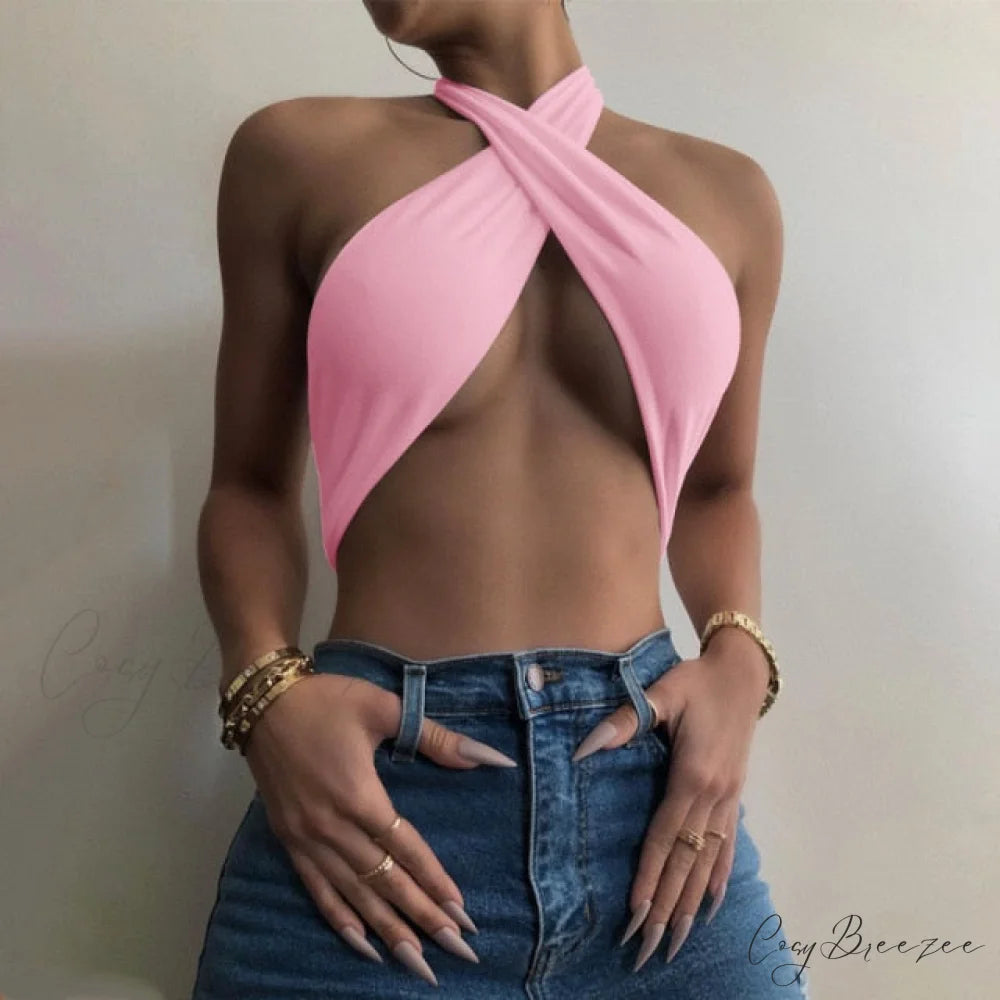Multi-way Wrap Stylish Around Bandage Top Pink / M