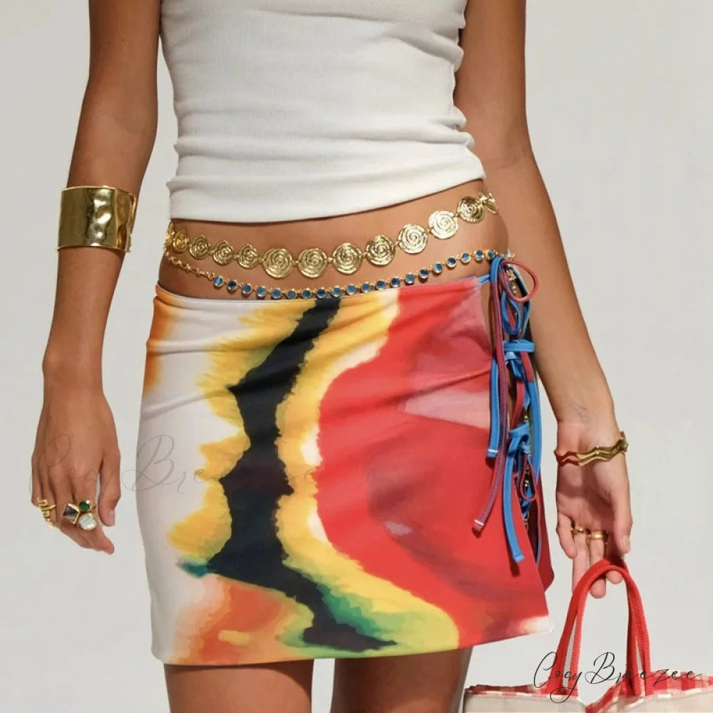 Multi-wear Floral Print Mini Skirt Crop Tops Low Waist Y2K Streetwear WHITE / S twopiecesset-250126