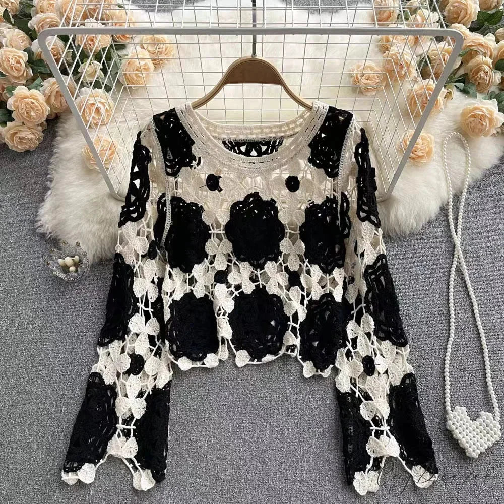 Multicolor Y2K Loose Crochet Knit Cardigan Black 21 / One Size cardiagn-250126